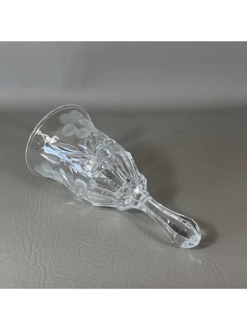 Vintage Clear Glass Dinner Bell Cut Pinwheel Frosted Floral Gray Etched Crystal